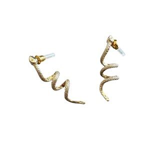 Textured Gold Snake Design Drop Style Earrings